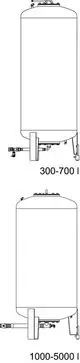 Zwei vertikale Druckbehälter in schematischer Darstellung. Der obere Behälter hat ein Volumen von 300-700 Litern, der untere von 1000-5000 Litern. Hersteller: IMI Hydronic Engineering.
